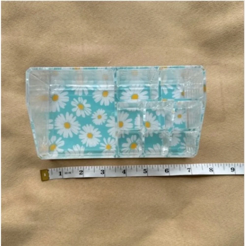 NWT SORBUS Cosmetic Organizer Case Women Clear Daisy Print 9 Slot SB-1032DSY OS
